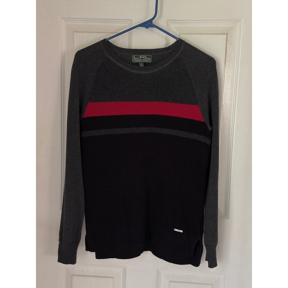 Lauren Ralph Lauren Active L-RL Colorblock Sweater Grey Red Black M